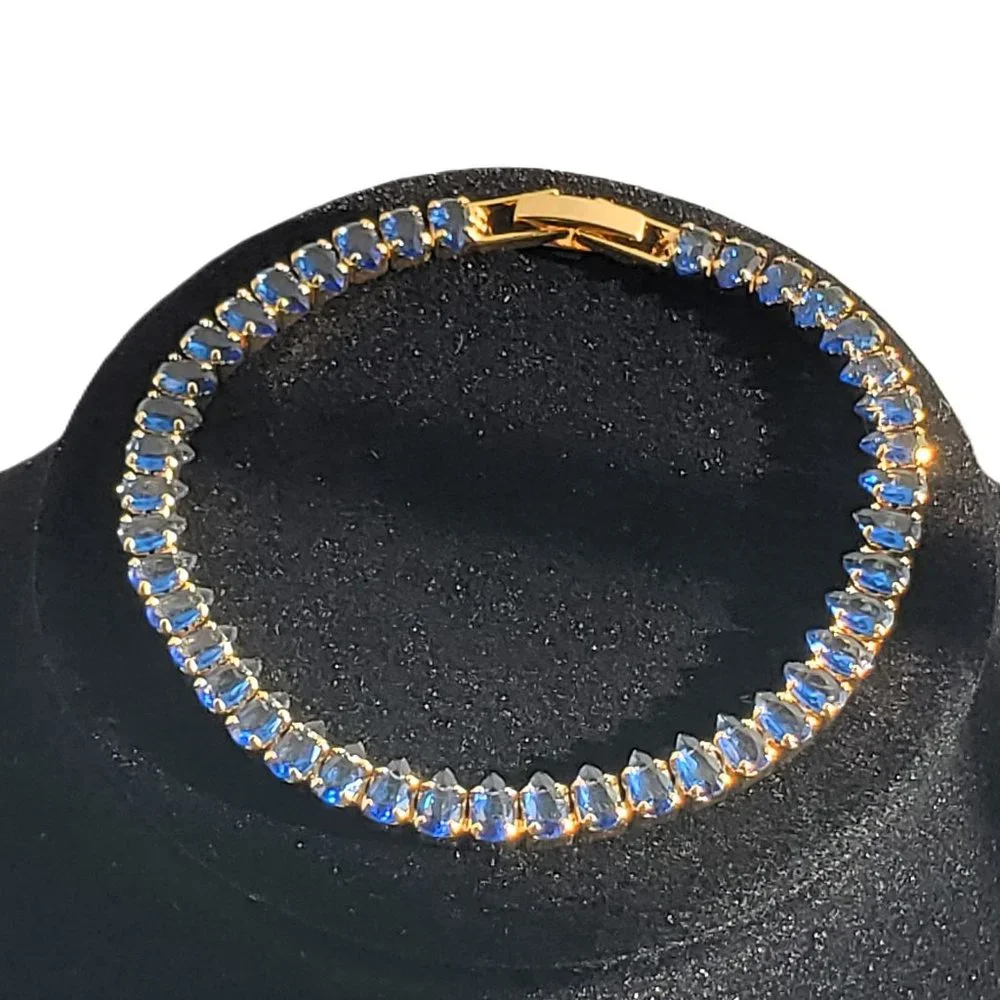 Mens 2ct Blue Sapphire 14K Gold Oval Gemstone Tennis Bracelet Silver Jewelry ct